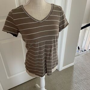 Brown Striped V-Neck Women's Top